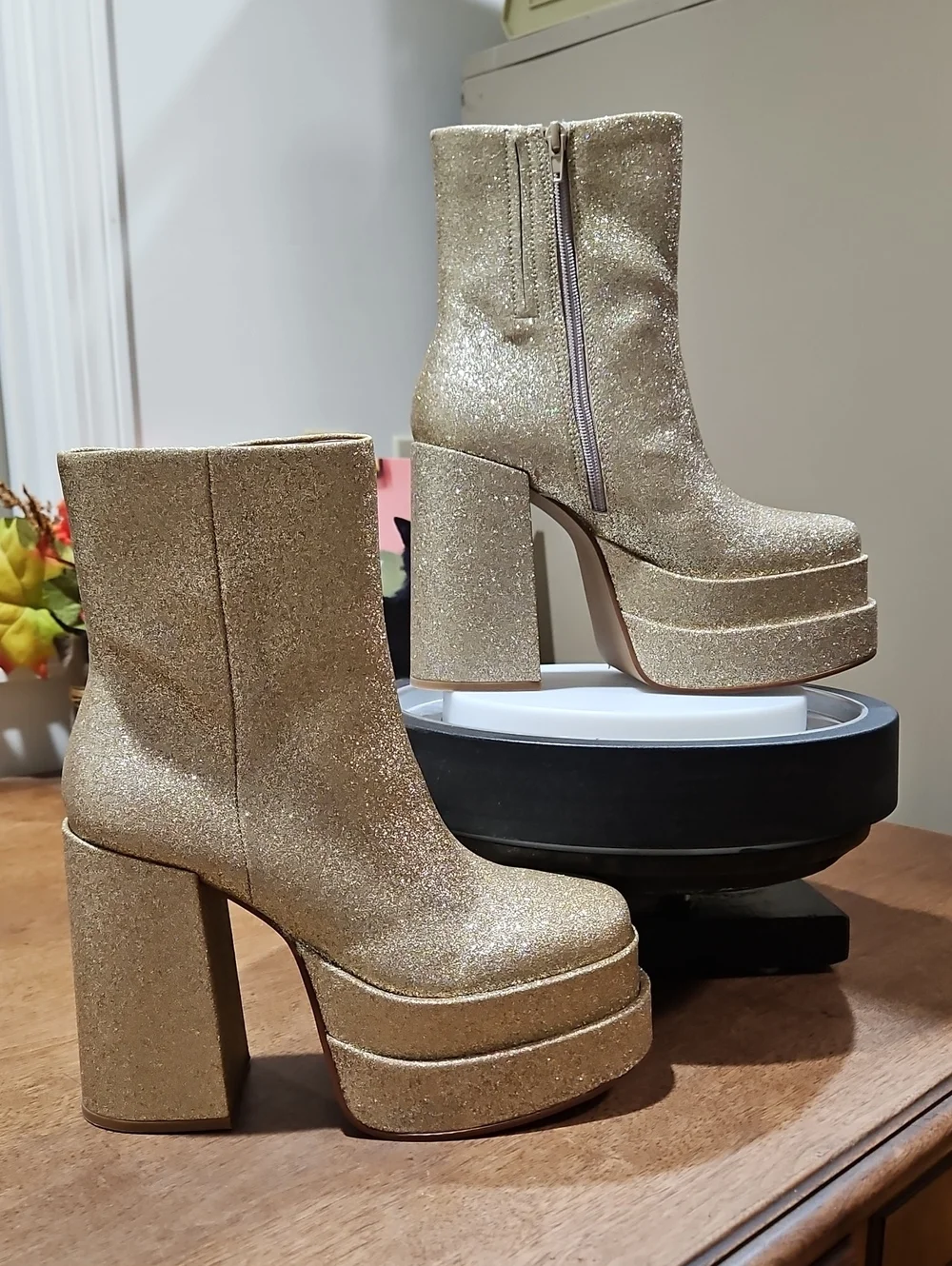 Steve Madden Gold Glitter Platform Ankle Boots